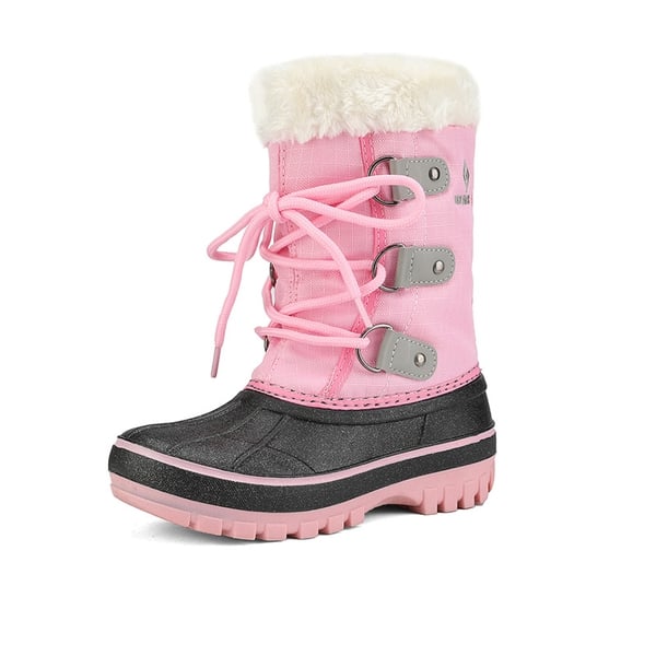 Girls and Boys Fur Lined Winter Snow Boots - GREY PINK -  0